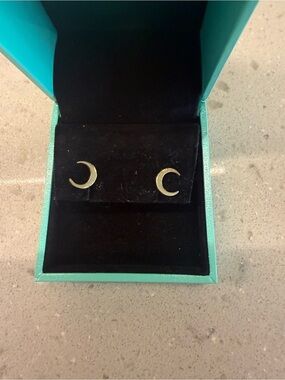 Gold Crescent Moon Stud Earrings for Women